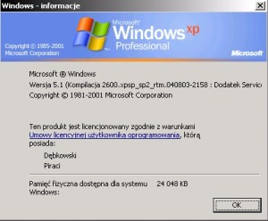 Rys. 6 - Windows XP - uruchomiony na 24MB RAMu